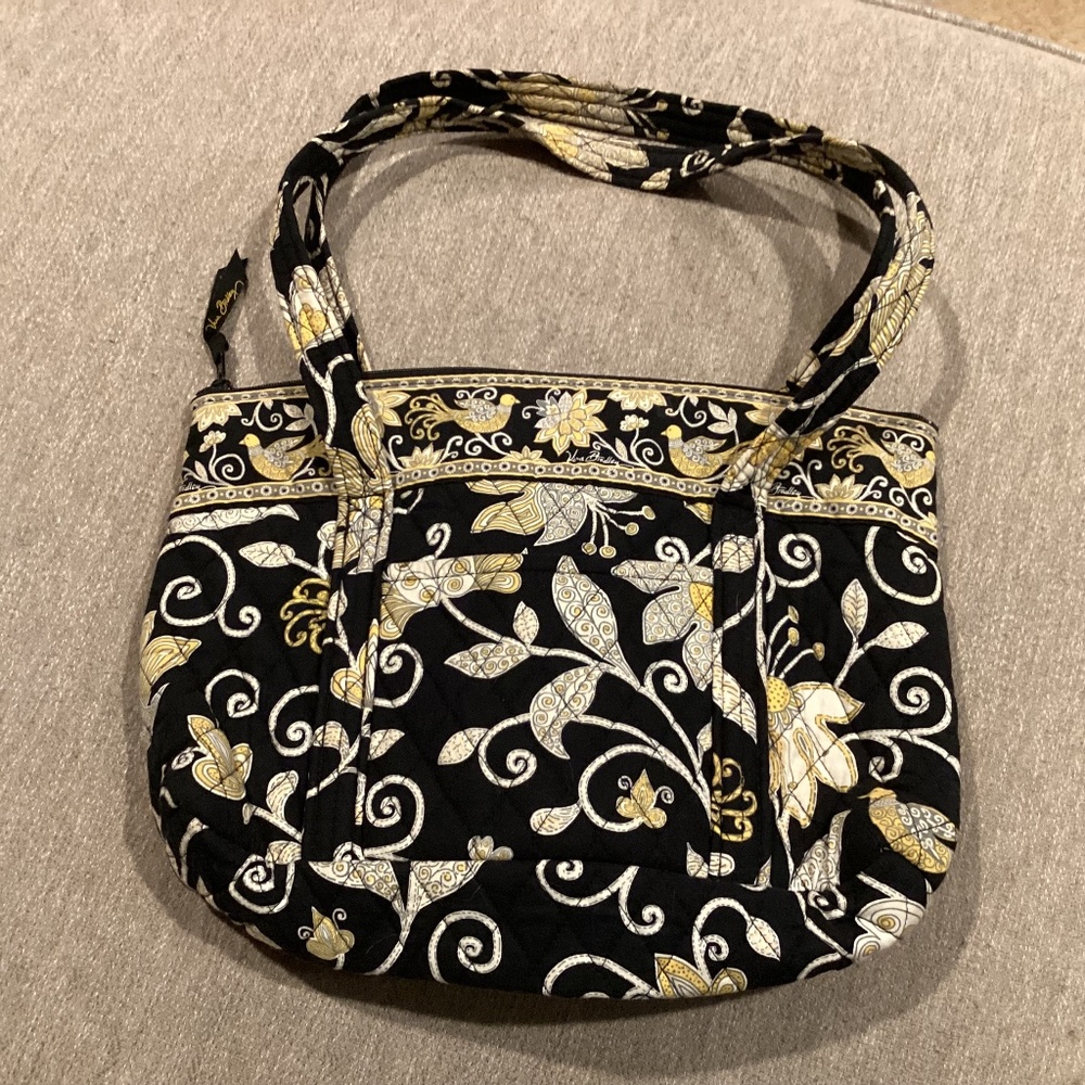 Vera Bradley retired 2008 Yellow Bird shoulder purse handbag tote black gold